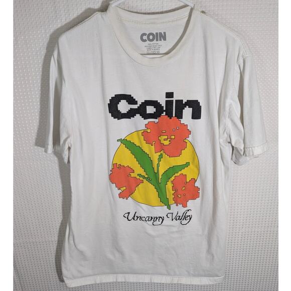COIN Uncanny Valley Tour T Shirt Size L White Graphic Band Tee Concert Merch - Picture 1 of 4